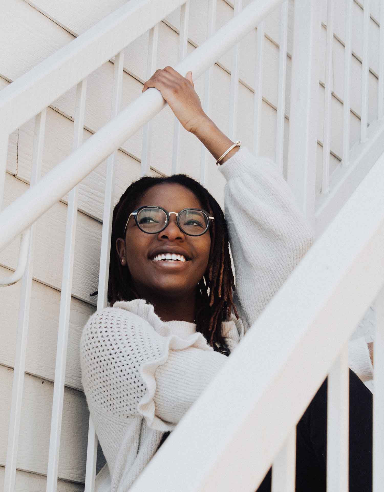 lady sitting on stairs