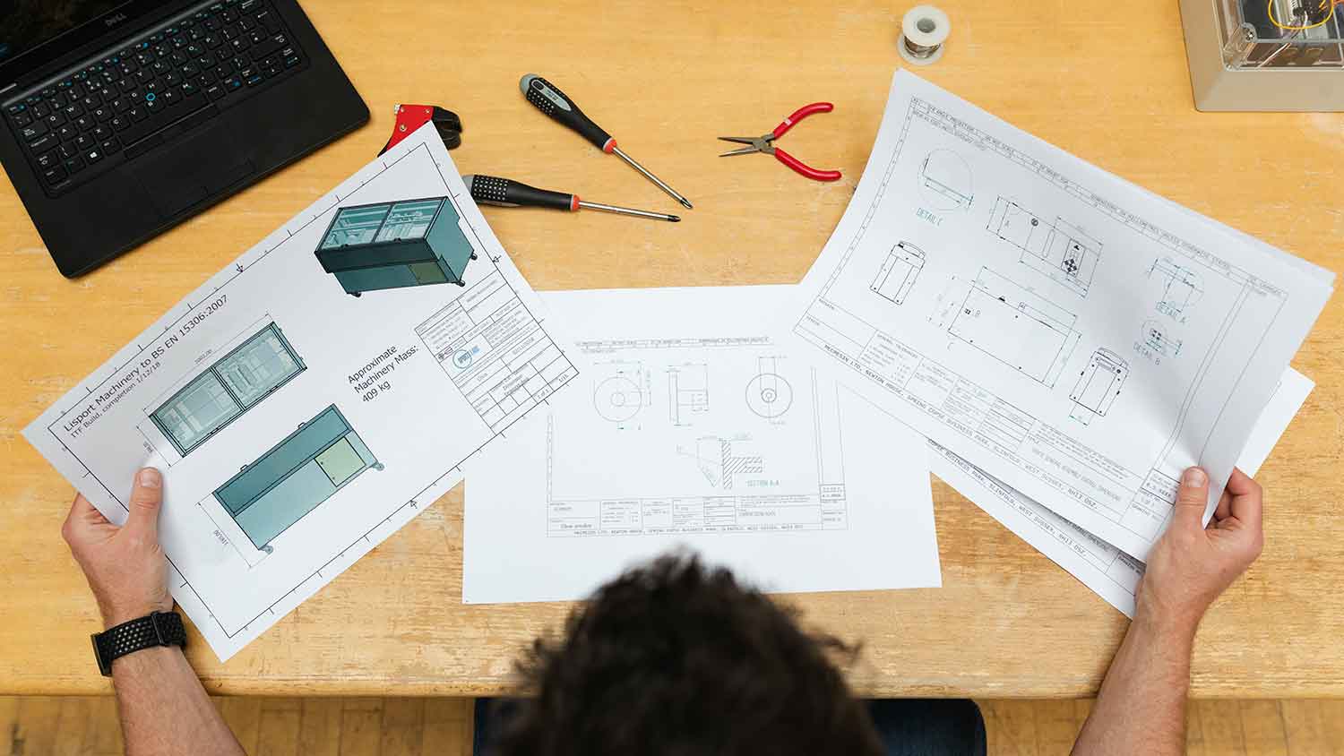 Technical drawing on white paper